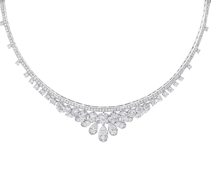 White Gold White Pear Shape and Round Diamonds 15.76 ct Necklace