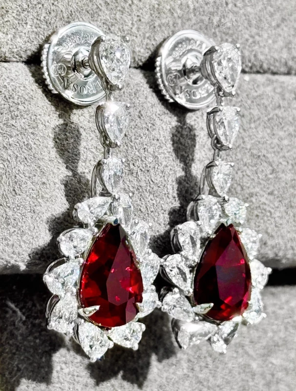 DeRosa RUBY PEAR EARRINGS 7.05 CT VIVID RED E7619866 3