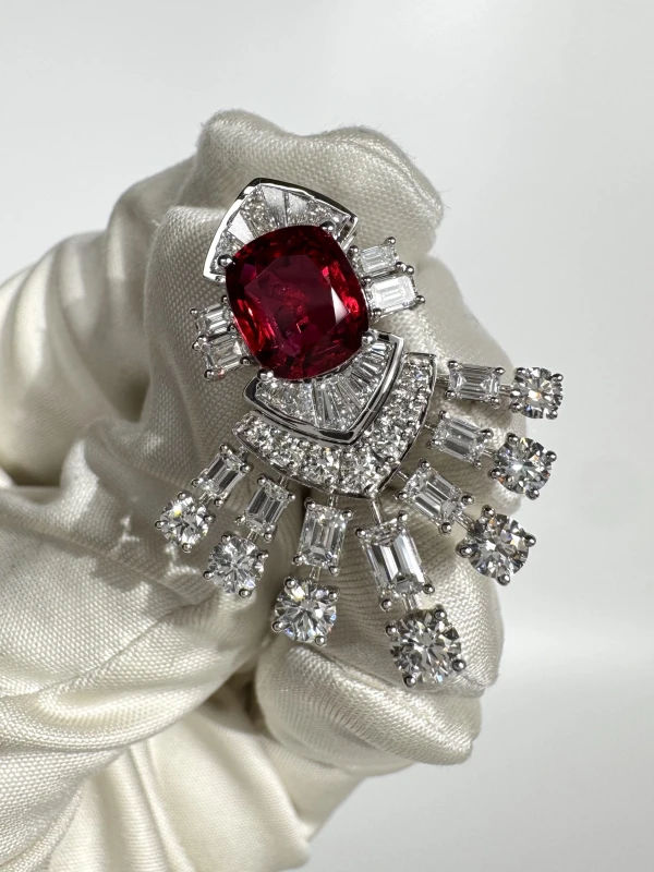 Earrings without a brand CUSHION RUBY 3.02-3.01 CT AND DIAMONDS EARRINGS nn3.01-3.02ctRUBY 5
