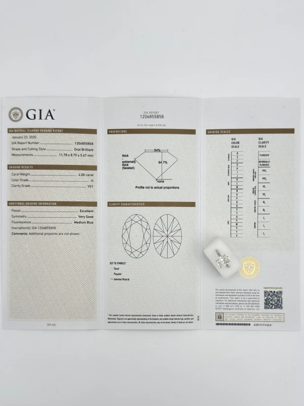No name OVAL DIAMOND 4.00 CT H/VS1 RING (SIZE 52) GIA 120858 4.00H/VS1 5