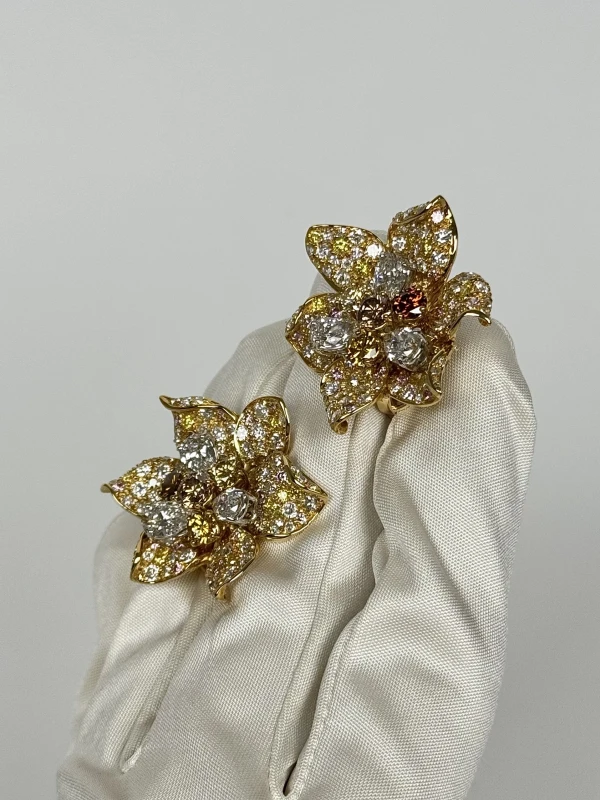 Graff FLOWER EARRING SET WITH WHITE, YELLOW, PINK AND BROUWN DIAMONDS GE007 4