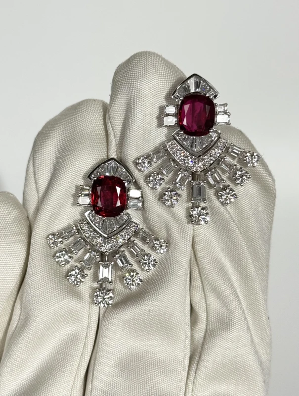 Earrings without a brand CUSHION RUBY 3.02-3.01 CT AND DIAMONDS EARRINGS nn3.01-3.02ctRUBY 3