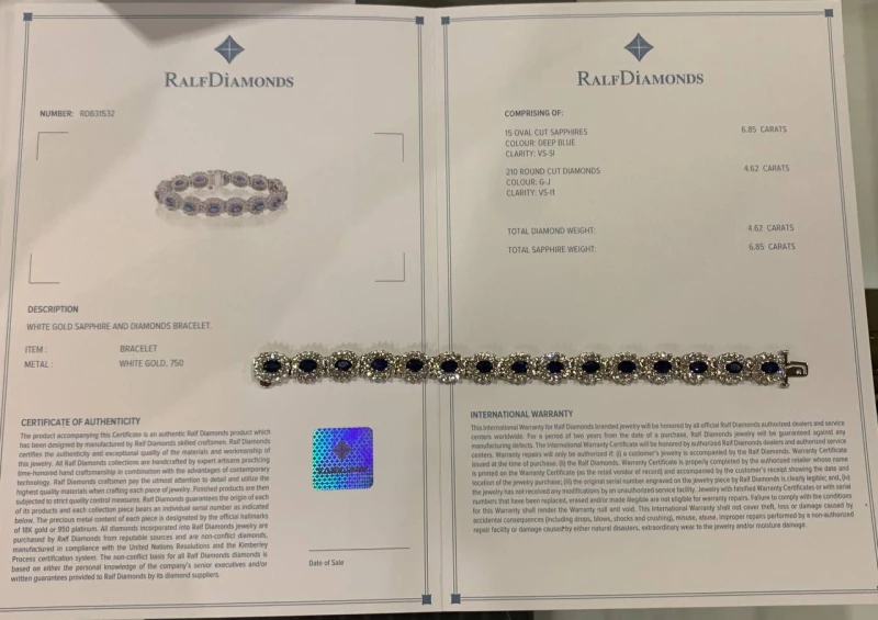 RalfDiamonds SAPPHIRES 6.85 CT AND DIAMOND 4.62 CT BRACELET RDB 6.85 CT 6