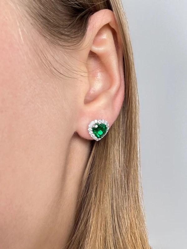 DeRosa HEART EMERALD 2.53 CT "VIVID GREEN" EARRINGS (GUILD) E196109 2