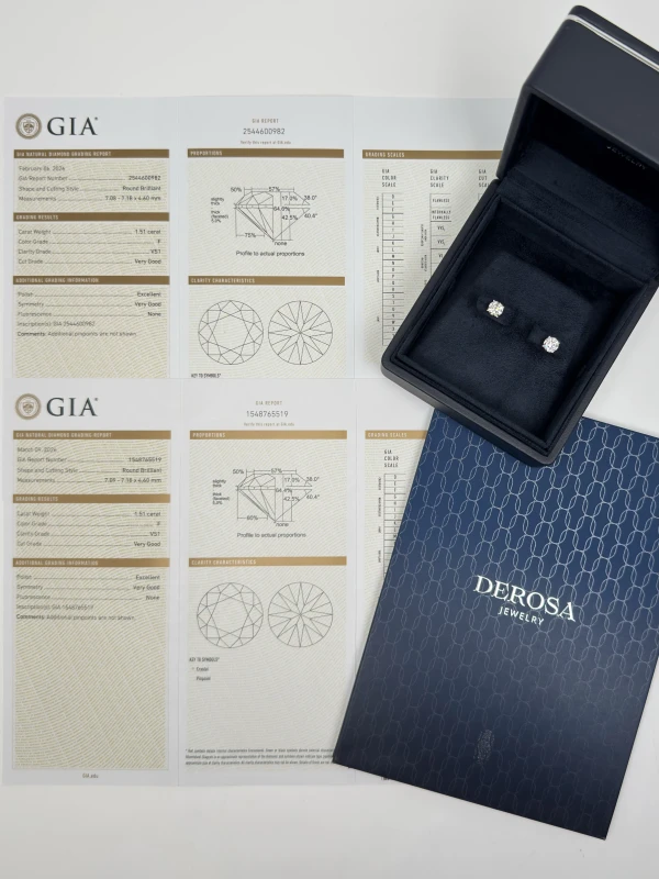 DeRosa ROUND DIAMOND 1.51-1.51 CT F/VS1 EARRINGS (GIA) 1.51CT E983699 4