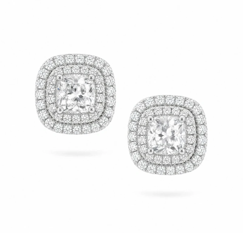 CUSHION DIAMOND STUD EARRINGS 2.04 CT (GIA)