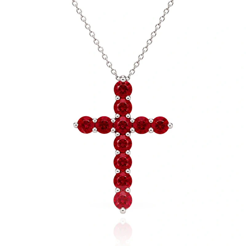 ROUND RUBIES 1.64 CT "PIGEON'S BLOOD" CROSS PENDANT