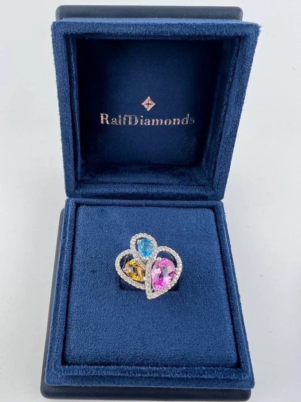 RalfDiamonds MULTI GEMSTONES RING, ROSE SAPPHIRE, BLUE TOPAZ, ORANGE CITINE RDR MULTIGEM STONES 2