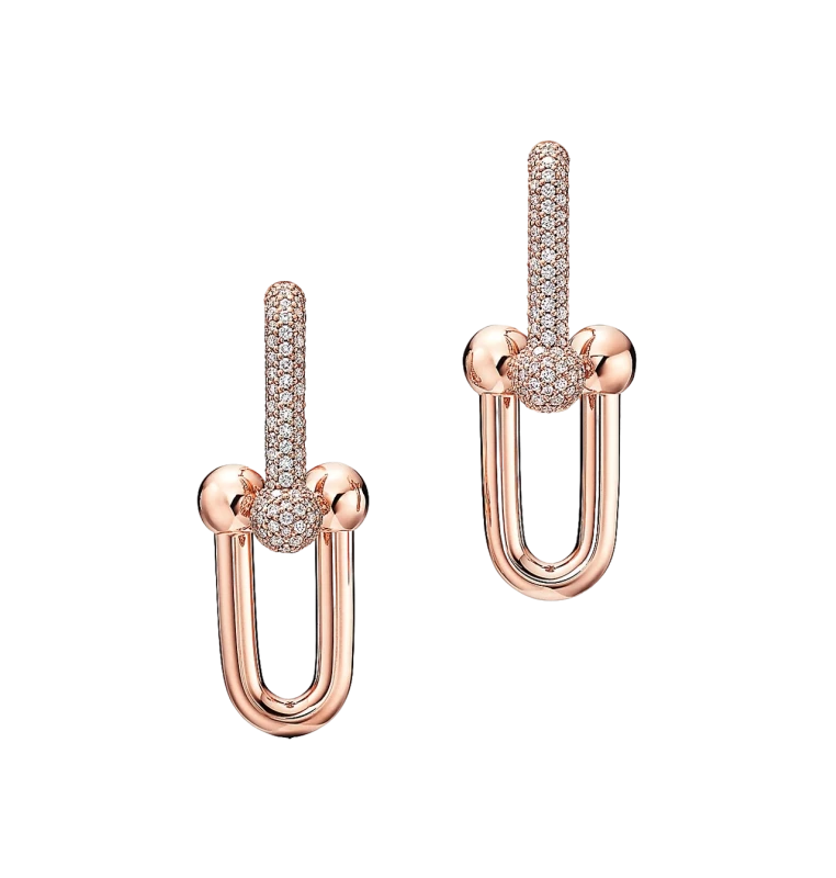 HARDWEAR LINK EARRINGS, ROSE GOLD, DIAMONDS