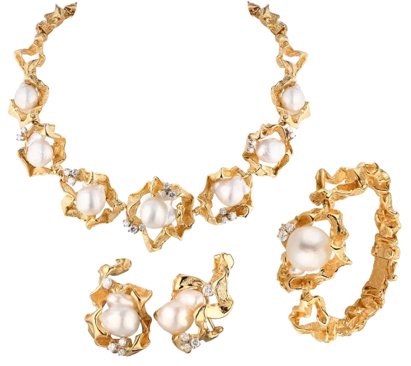 Gilbert Albert, Cultured Pearl and Diamond Parure