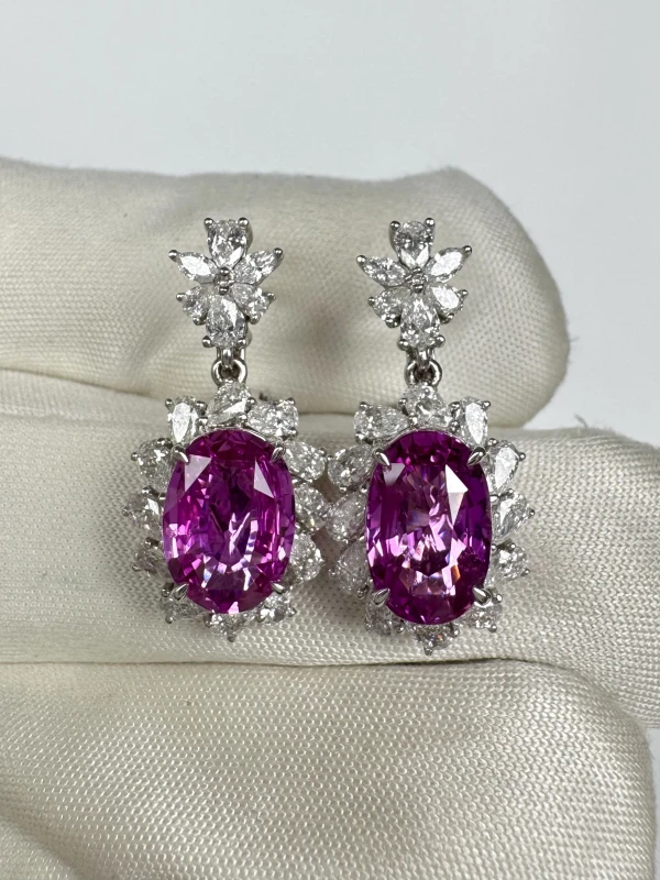 Earrings without a brand OVAL SAPPHIRE 2.02-2.49 CT VIVID PURPLISH PINK EARRINGS (GUILD) NN2.02-2.49 CT VPP 5